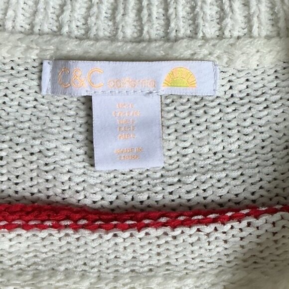 C&C California Red & White Stripe Pullover Lightweight Crew Neck Sweater - Picture 2 of 7